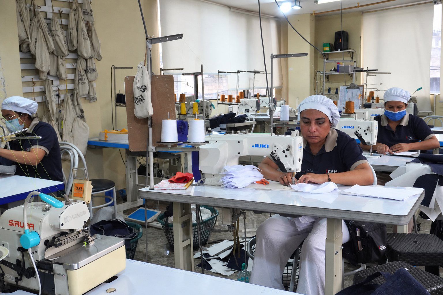 Taller de confección de TMG Fabricantes en Quito, con las costureras en sus máquinas